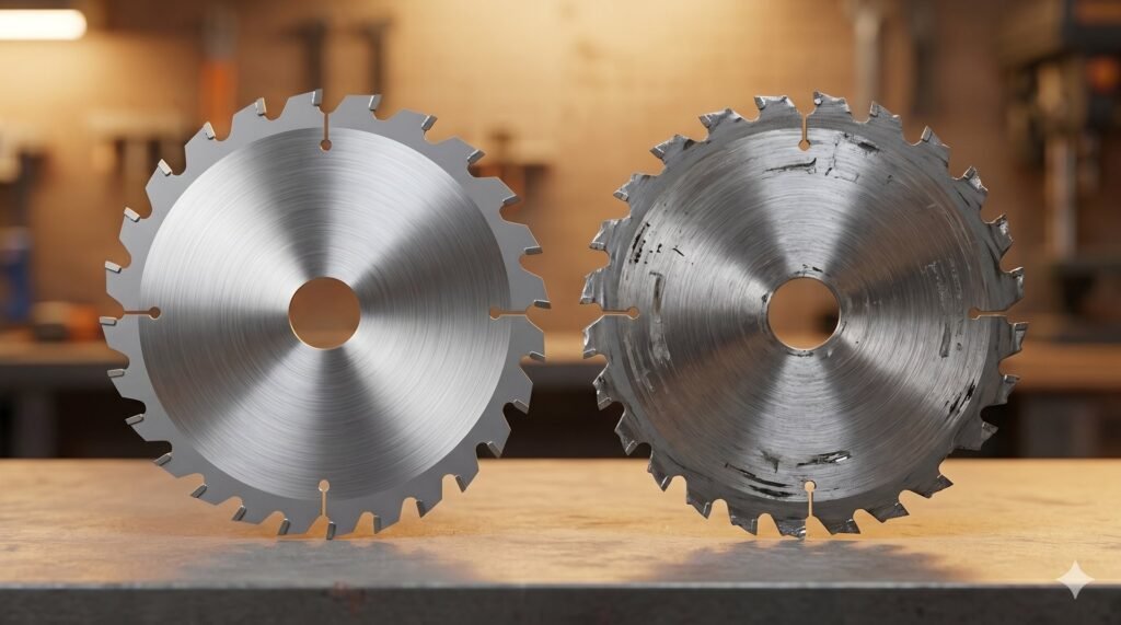 New vs worn TCT saw blade comparison