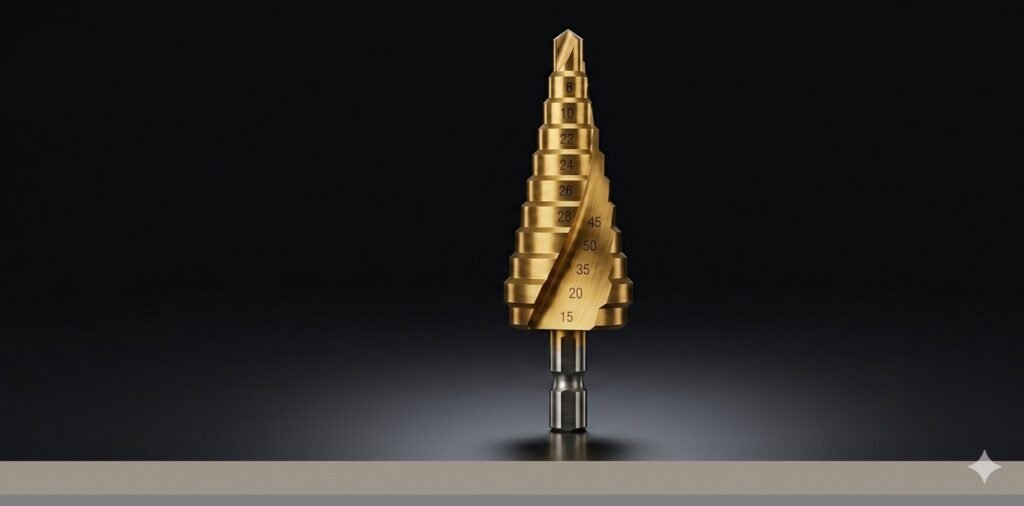 Step drill bit with size markings for sheet metal