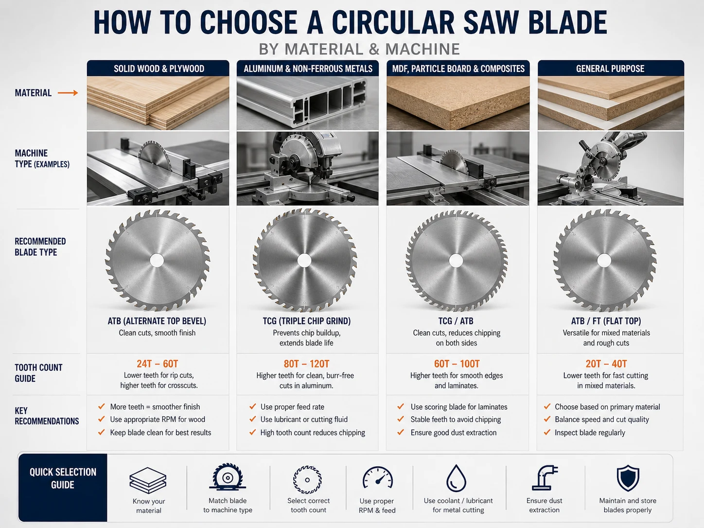 Choose circular saw blade by material and machine with wood aluminum MDF and circular saw blades