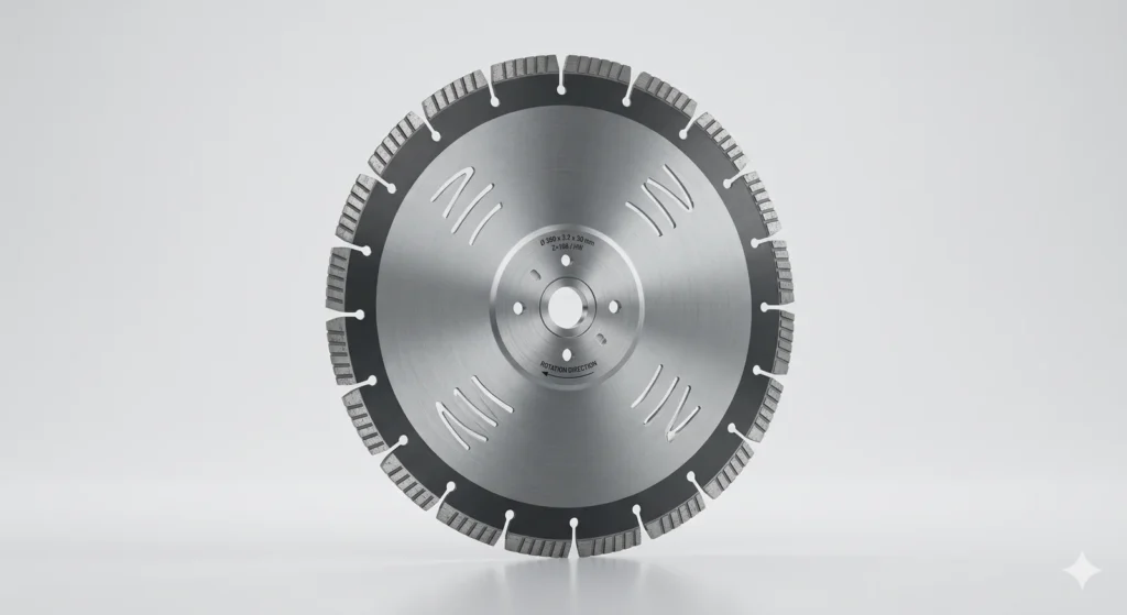 Cold saw blade with brushed metal body and carbide teeth for steel cutting guide