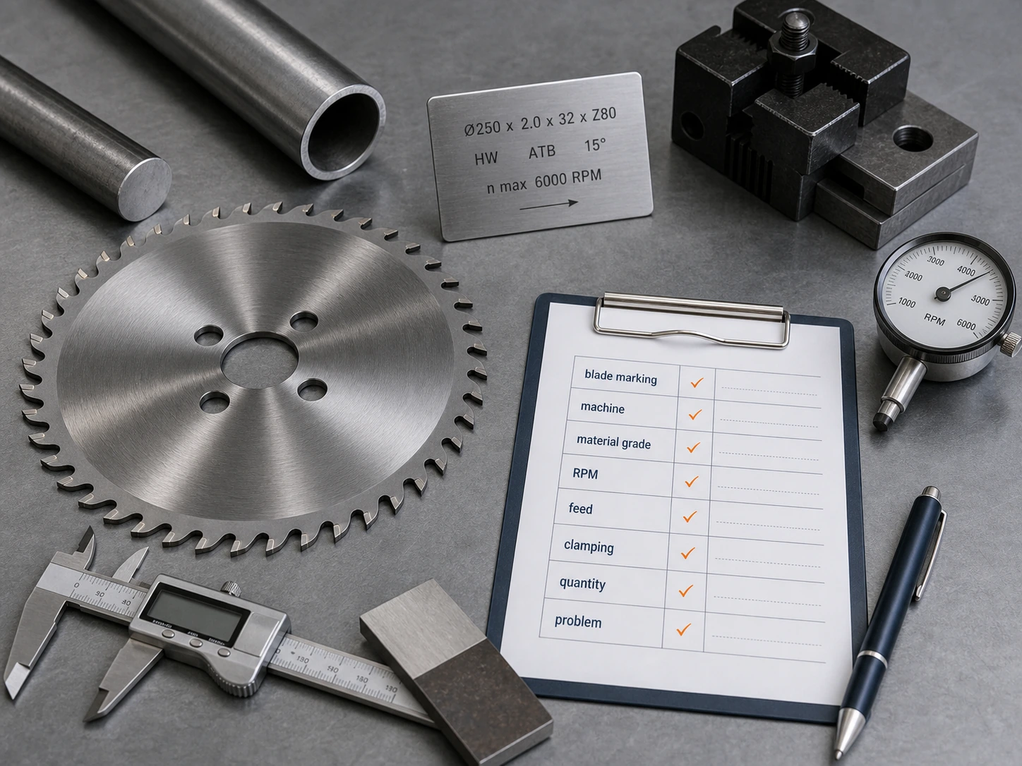 Cold saw blade quotation checklist for blade marking machine material RPM feed and quantity