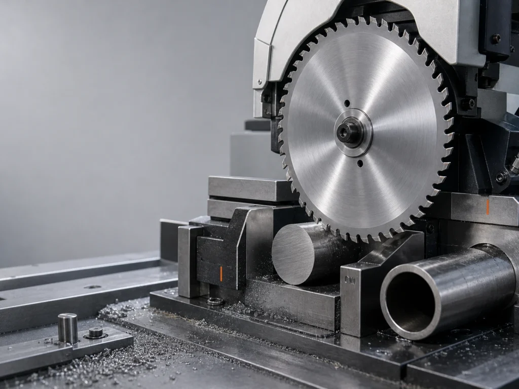 Cold saw blade cutting solid steel bar and steel tube comparison