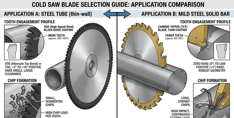 Cold saw blade guide comparing tube cutting and solid bar cutting