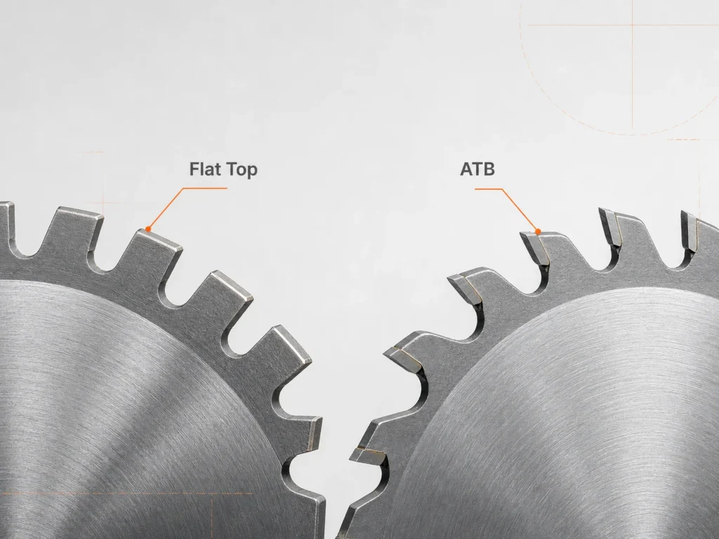 Close up comparison of Flat Top and ATB carbide saw blade teeth