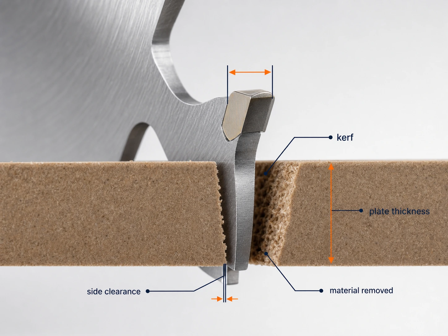 Saw blade kerf and plate thickness cross section diagram