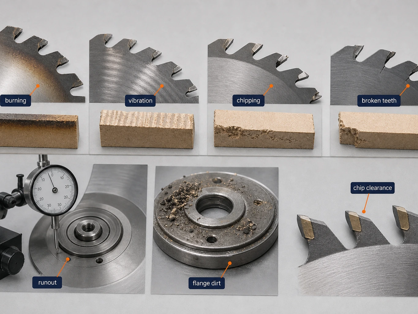 Saw blade problem symptoms and possible causes diagram