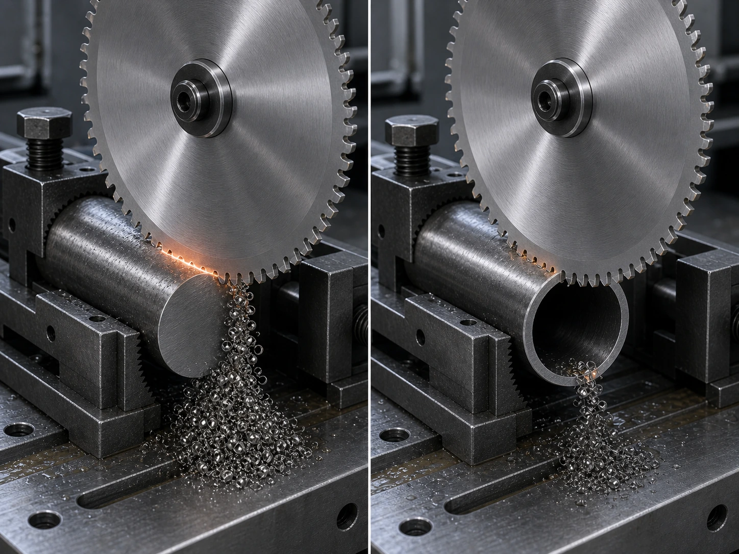 Solid bar and tube cold saw cutting load comparison diagram