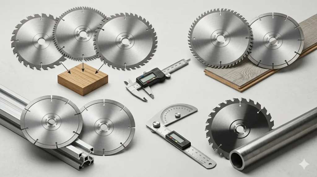 TCT saw blade factory audit with saw blades runout gauge caliper carbide tooth and checklist