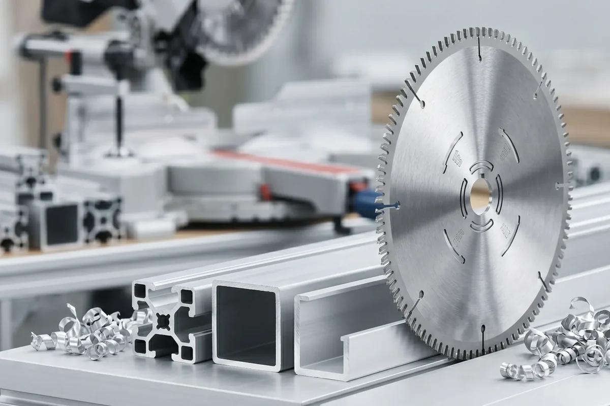 Aluminum profile cutting application with TCT circular saw blade for non-ferrous metal and extrusion cutting