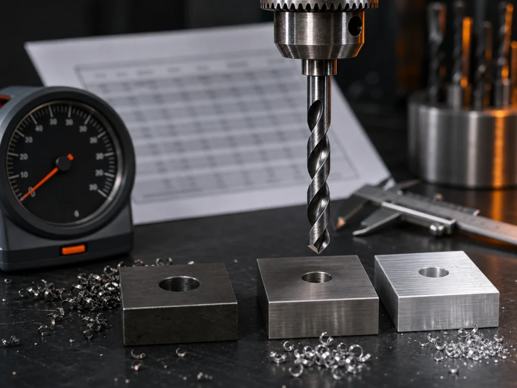 Drill speed and feed selection for steel stainless steel and aluminum