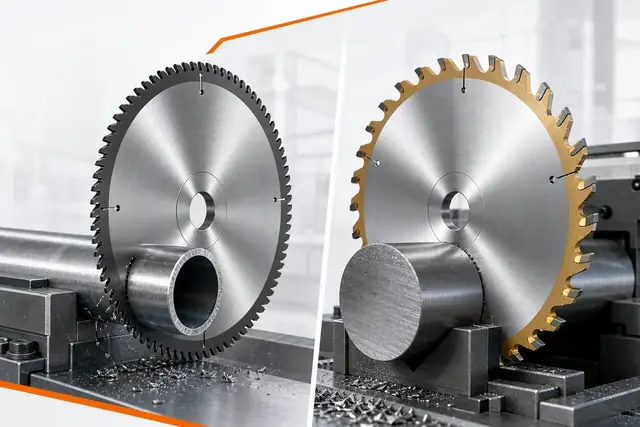 Steel tube and solid bar cutting application with cold saw blade for carbide and cermet steel cutting