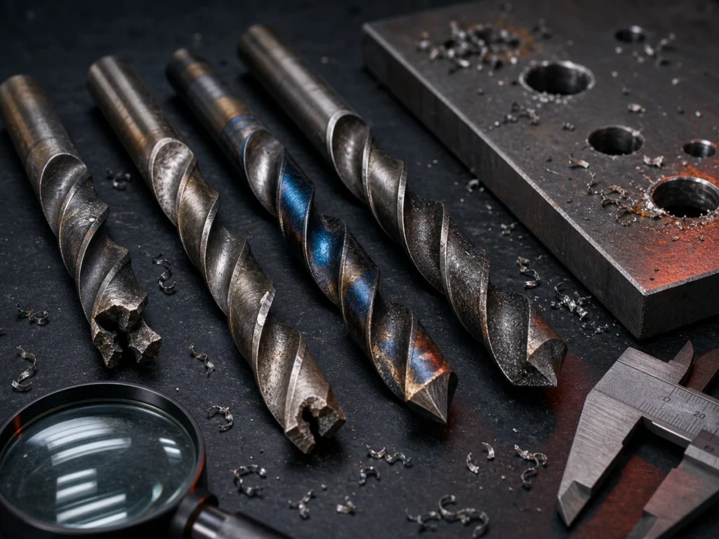 Broken burned and worn drill bits diagnostic cover