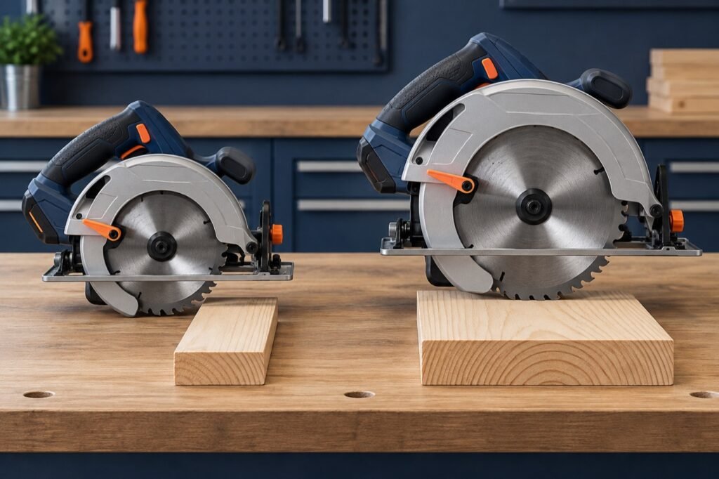 165 mm and 185 mm handheld circular saws compared side by side