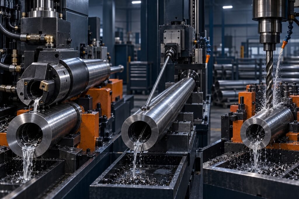 BTA, gun drilling and peck drilling setups for deep-hole machining