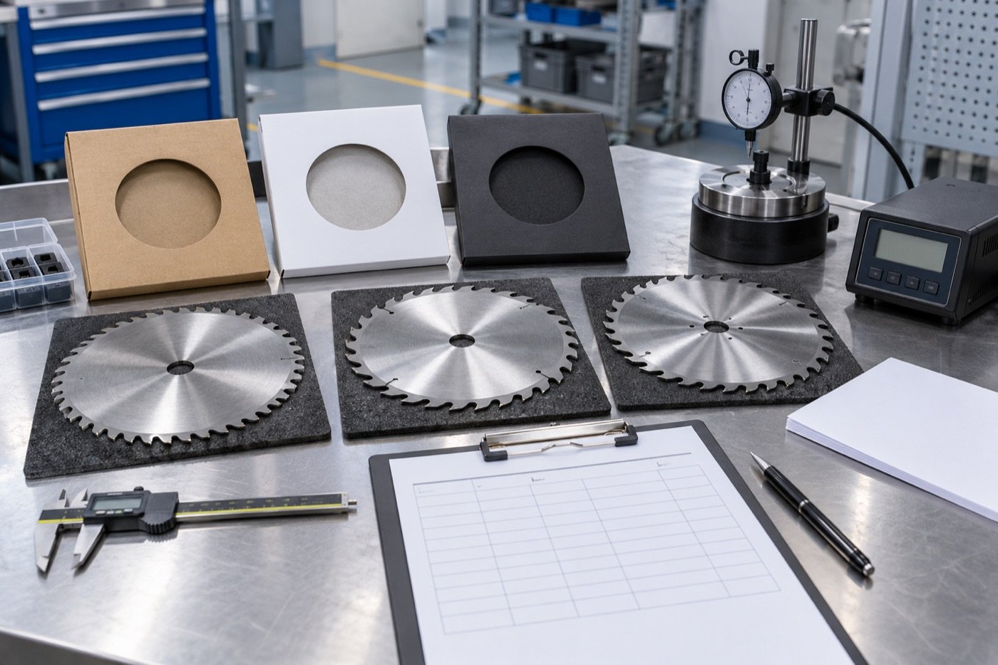 Circular saw samples and inspection tools for Chinese supplier comparison